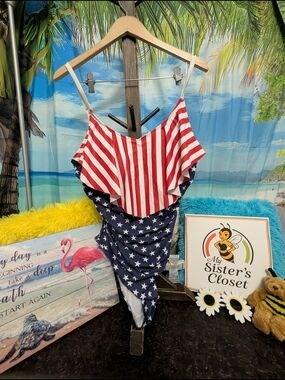 Source Unknown Red & Navy Stars and Stripes One-Piece